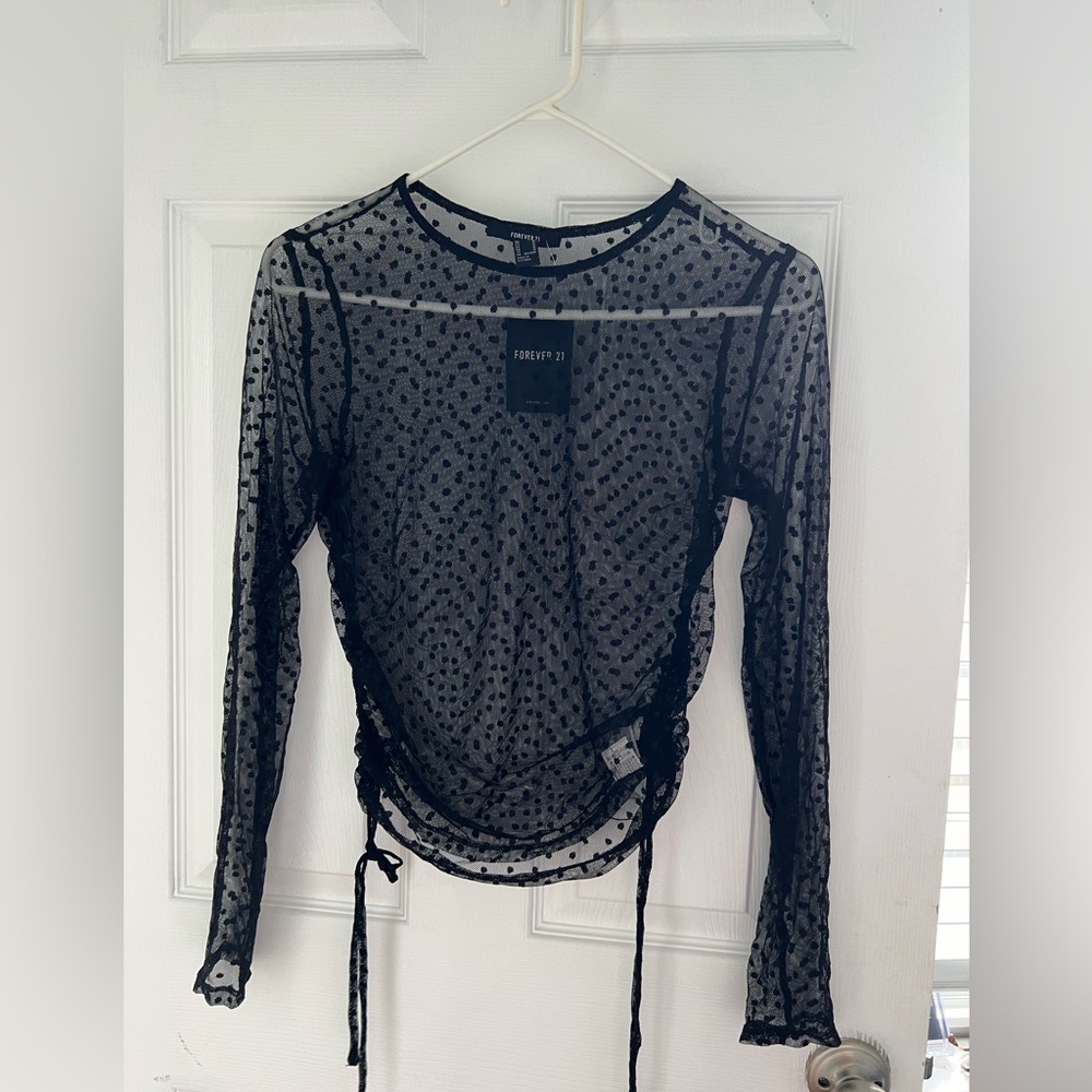 NWT Forever21 polka dot mesh top with adjustable side ties
